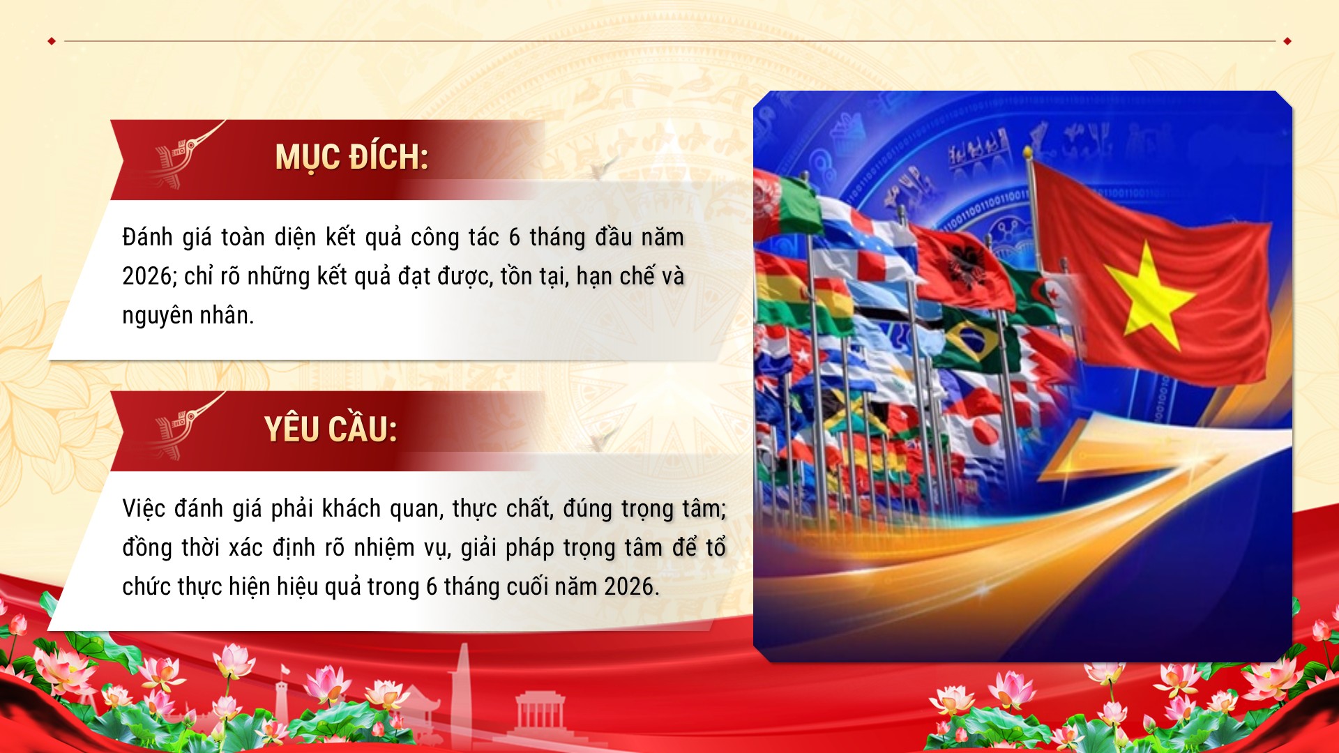Slide Hội nghị sơ kết 6 tháng đầu năm, tặng kèm phông chữ 9 Mục đích, yêu cầu hội nghị