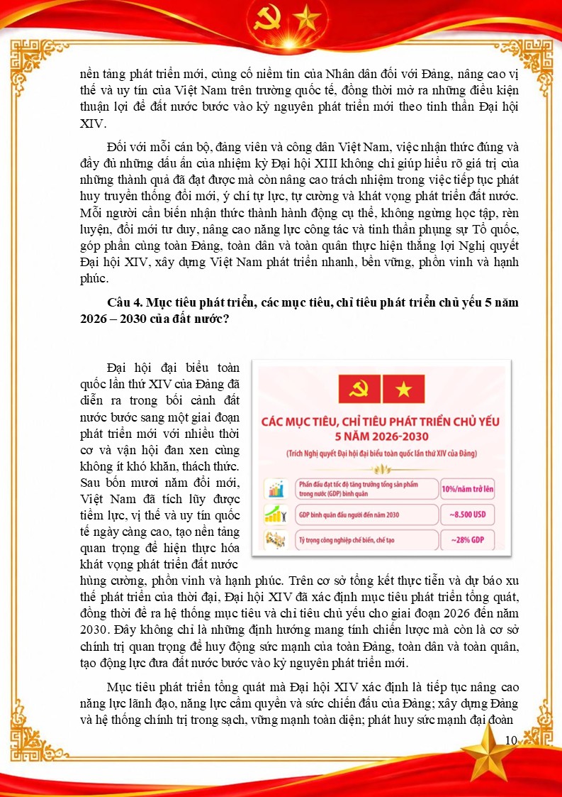 Bài dự thi cuộc thi tìm hiểu Văn kiện Đại hội Đại biểu lần thứ XIV của Đảng 8 Mục tiêu phát triển, các mục tiêu, chỉ tiêu phát triển chủ yếu 5 năm 2026 – 2030 của đất nước
