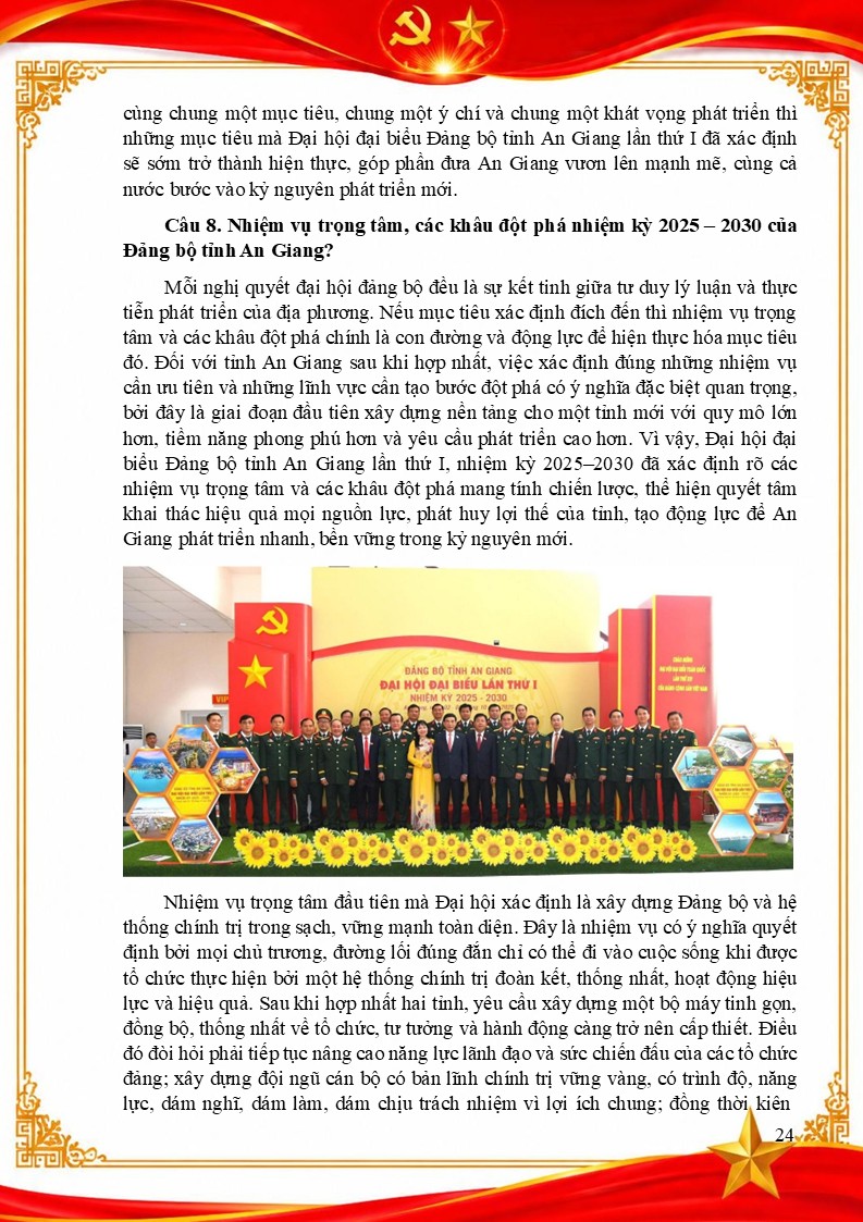 Bài dự thi cuộc thi tìm hiểu Văn kiện Đại hội Đại biểu lần thứ XIV của Đảng 10 Nhiệm vụ trọng tâm, các khâu đột phá nhiệm kỳ 2025 – 2030 của Đảng bộ tỉnh An Giang