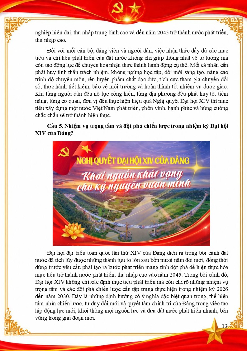 Bài dự thi cuộc thi tìm hiểu Văn kiện Đại hội Đại biểu lần thứ XIV của Đảng 9 Nhiệm vụ trọng tâm và đột phá chiến lược trong nhiệm kỳ Đại hội XIV của Đảng