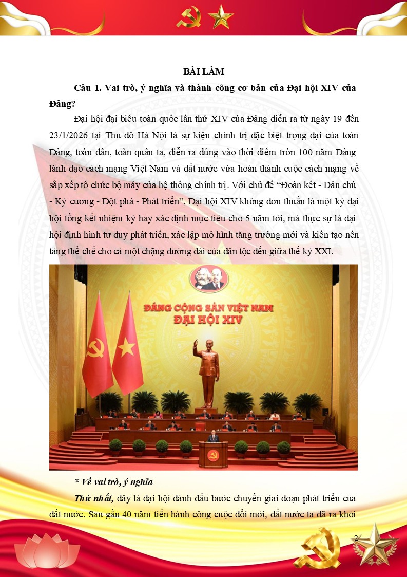Mẫu bài dự thi tìm hiểu văn kiện Đại hội Đại biểu lần thứ XIV của Đảng 10 Trích nội dung của câu trả lời câu hỏi số 1