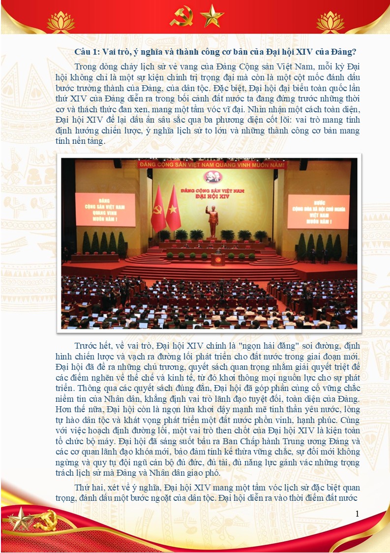 Bài dự thi tìm hiểu văn kiện Đại hội XIV của Đảng 7 Trích nội dung phần trả lời câu hỏi số 1