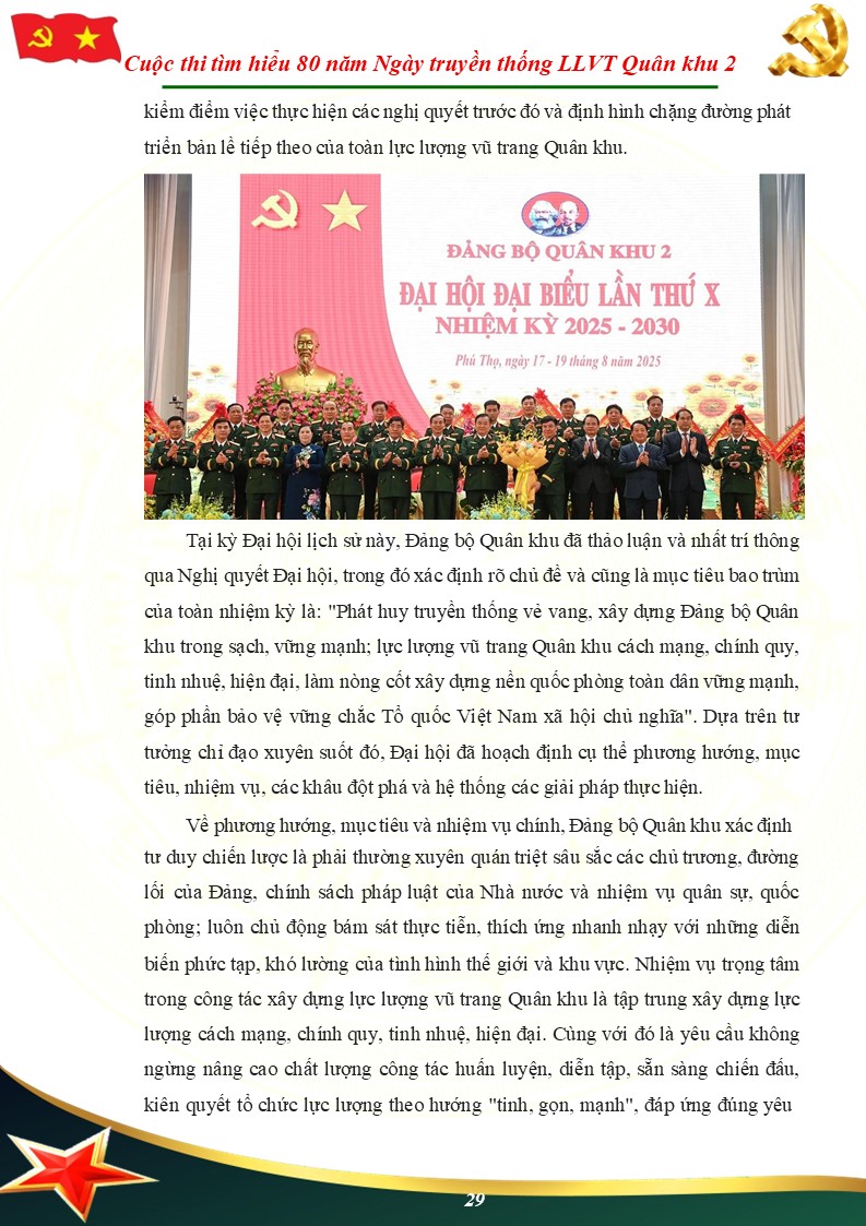 Đảng bộ Quân khu 2 đã có 10 kỳ Đại hội