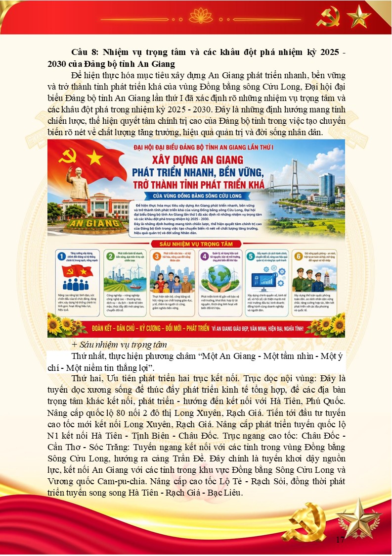 Phần trả lời câu hỏi nhiệm vụ trọng tâm và các khâu đột phá nhiệm kỳ 2025 - 2030 của Đảng bộ tỉnh An Giang