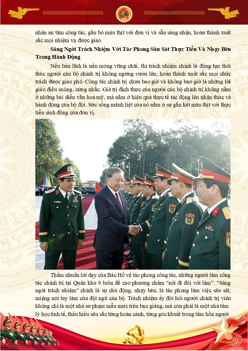 Bài dự thi cuộc thi tìm hiểu 80 năm ngày truyền thống Cục Chính trị và ngành Chính trị LLVT Quân khu 9 11 Sáng Ngời Trách Nhiệm Với Tác Phong Sâu Sát Thực Tiễn Và Nhạy Bén Trong Hành Động