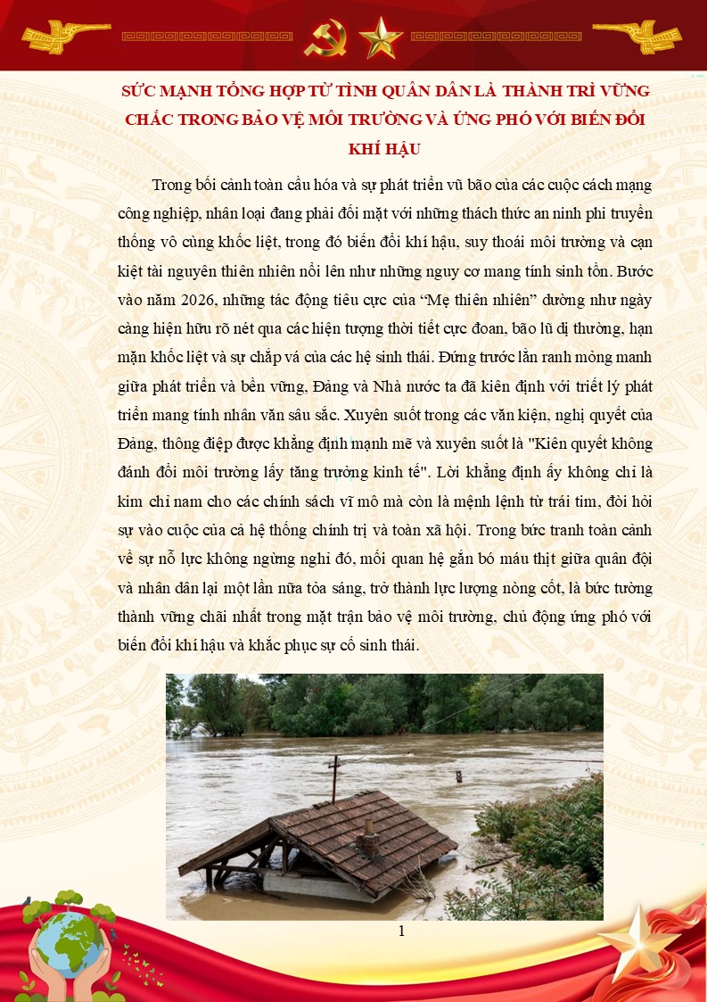 Bài dự thi cuộc thi viết về những tập thể, cá nhân điển hình tiên tiến trong nhiệm vụ bảo vệ môi trường 7 Sức mạnh tổng hợp từ tình quân dân là thành trì vững chắc trong bảo vệ môi trường và ứng phó với biến đổi khí hậu