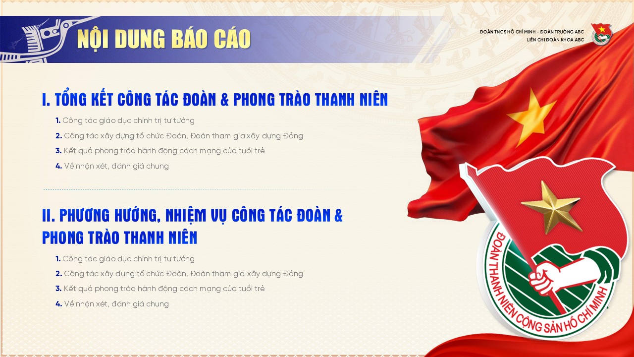 Slide báo cáo tổng kết công tác Đoàn và phong trào thanh niên, 19 trang 2 Nội dung báo cáo