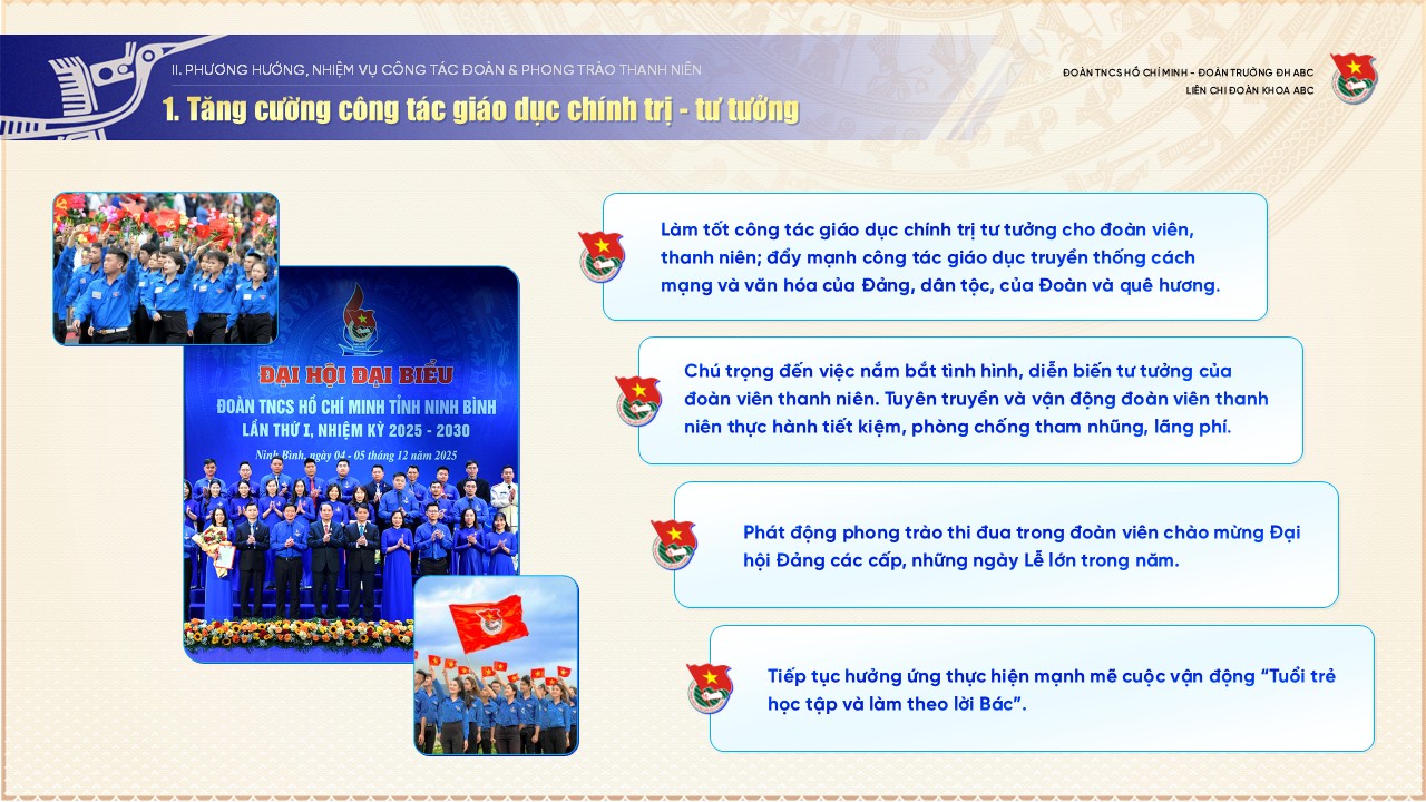 Slide báo cáo tổng kết công tác Đoàn và phong trào thanh niên, 19 trang 5 PHƯƠNG HƯỚNG, NHIỆM VỤ CÔNG TÁC ĐOÀN VÀ PHONG TRÀO THANH NIÊN