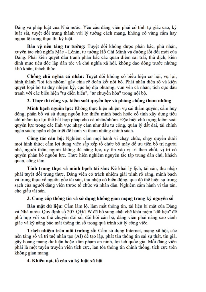 Mẫu đề cương sinh hoạt Chính trị về quy định số 207-QĐTW 2 Trích nội dung trong quy định số 207- QĐTW