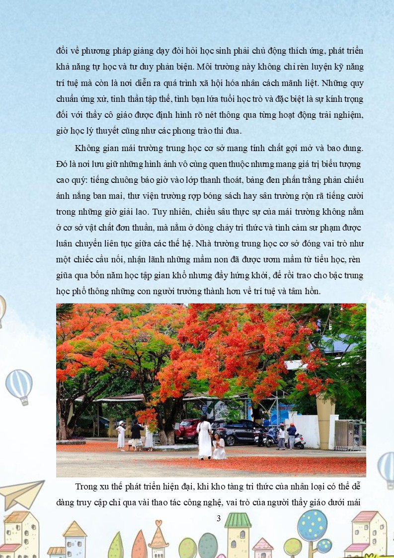 Bài viết dự thi Những kỷ niệm sâu sắc về thầy cô và mái trường năm 2026 4 Không gian mái trường trung học cơ sở mang tính chất gợi mở và bao dung