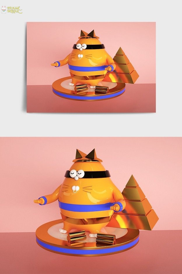 Mô hình 3D con mèo gold hoạt hình động