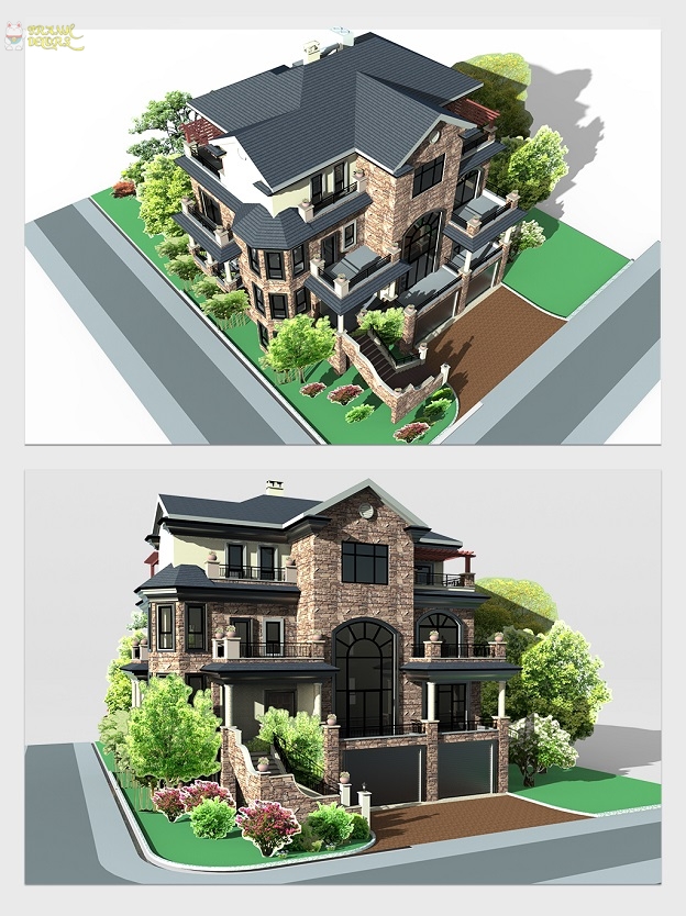 Mô hình 3D tòa nhà 3 tầng villa siêu đẹp